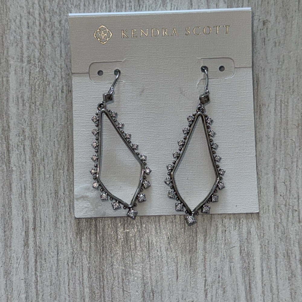 Kendra Scott BEA SILVER CRYSTAL Drop Frame Hoop Earrings